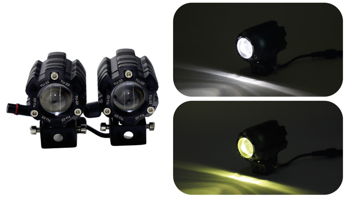 Exploradoras LED Dual Color 6000 lm para Moto (Par) – 9–36V | Mini Proyector