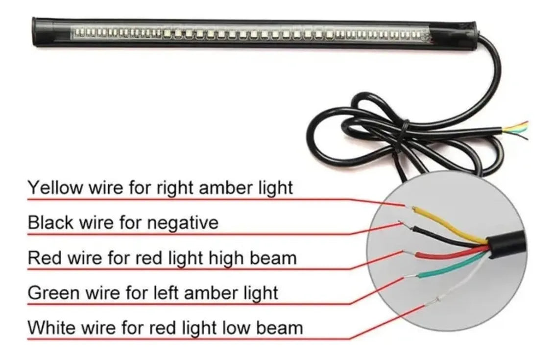 Barra LED 20 cm Freno + Direccionales (Ámbar/Rojo) 12V – Flexible e Impermeable