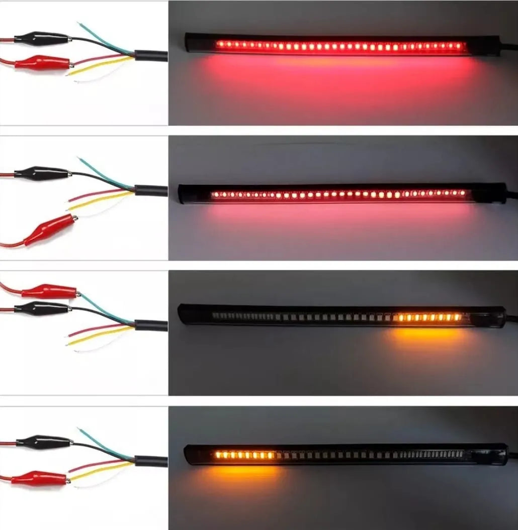 Barra LED 20 cm Freno + Direccionales (Ámbar/Rojo) 12V – Flexible e Impermeable