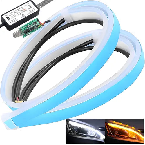Tiras LED 60 cm con carcasa siliconada (Par x2) – DRL Blanco + Direccional secuencial ámbar 12V