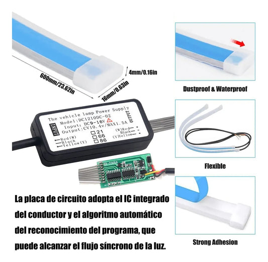 Tiras LED 60 cm con carcasa siliconada (Par x2) – DRL Blanco + Direccional secuencial ámbar 12V