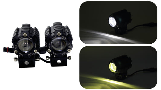 Exploradoras LED Dual Color 6000 lm para Moto (Par) – 9–36V | Mini Proyector