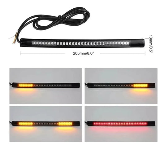 Barra LED 20 cm Freno + Direccionales (Ámbar/Rojo) 12V – Flexible e Impermeable