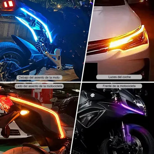 Tiras LED 60 cm con carcasa siliconada (Par x2) – DRL Blanco + Direccional secuencial ámbar 12V